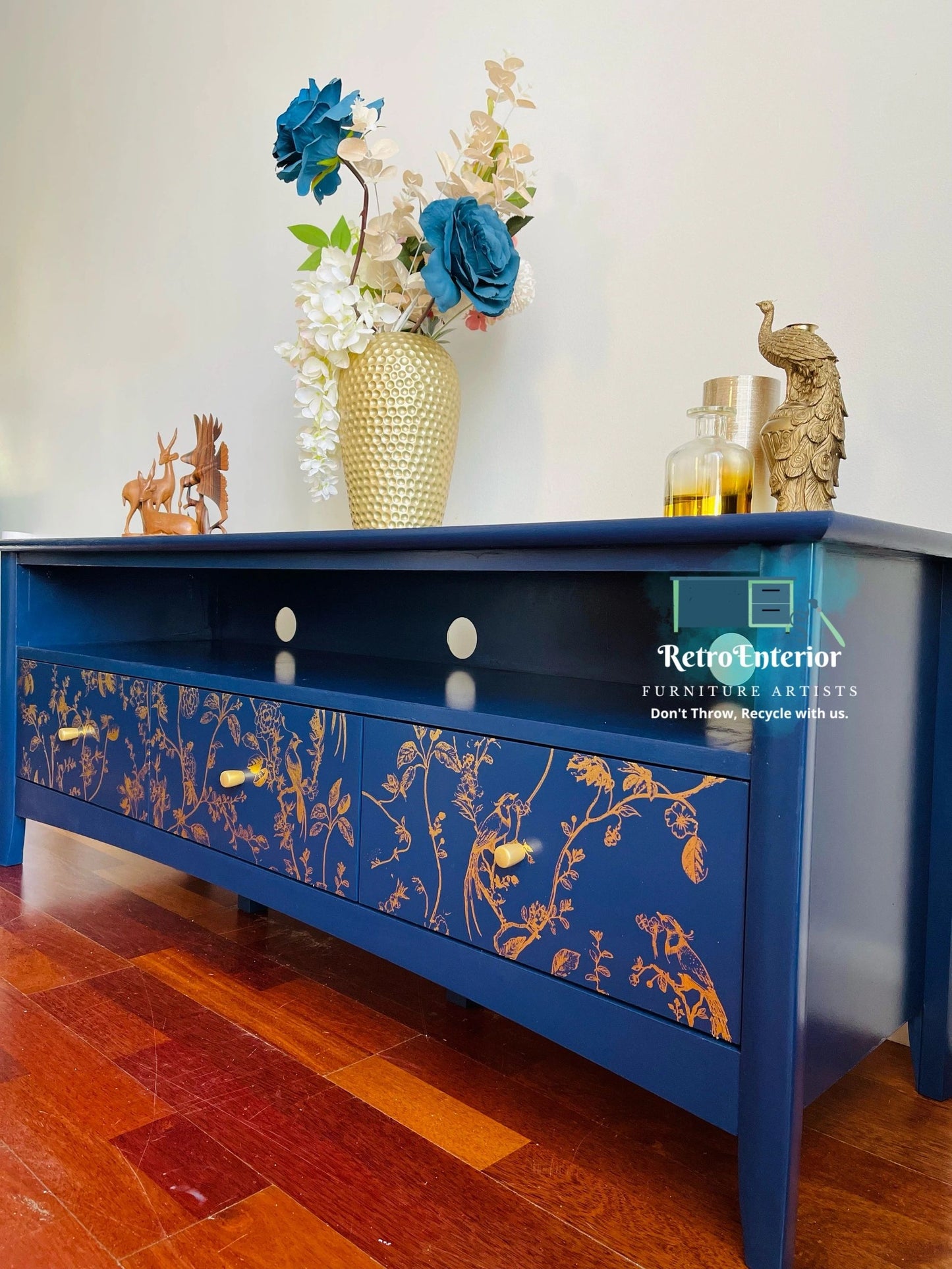 A Bird Song, Blue and gold TV Unit, Available for commission