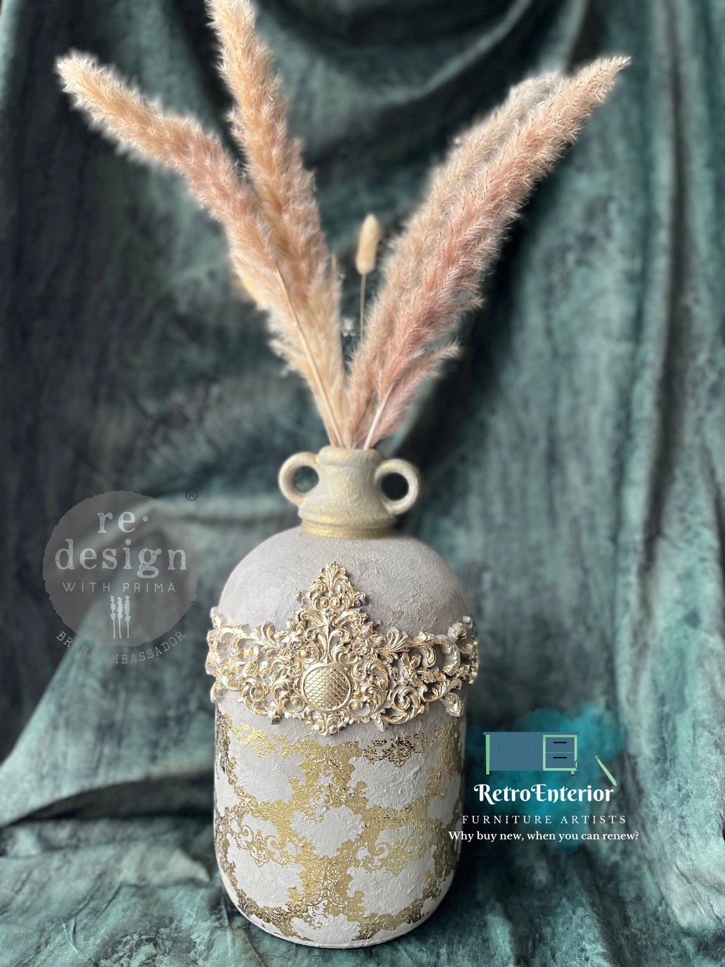 Boho Decor glass Vase- Gold and Cream