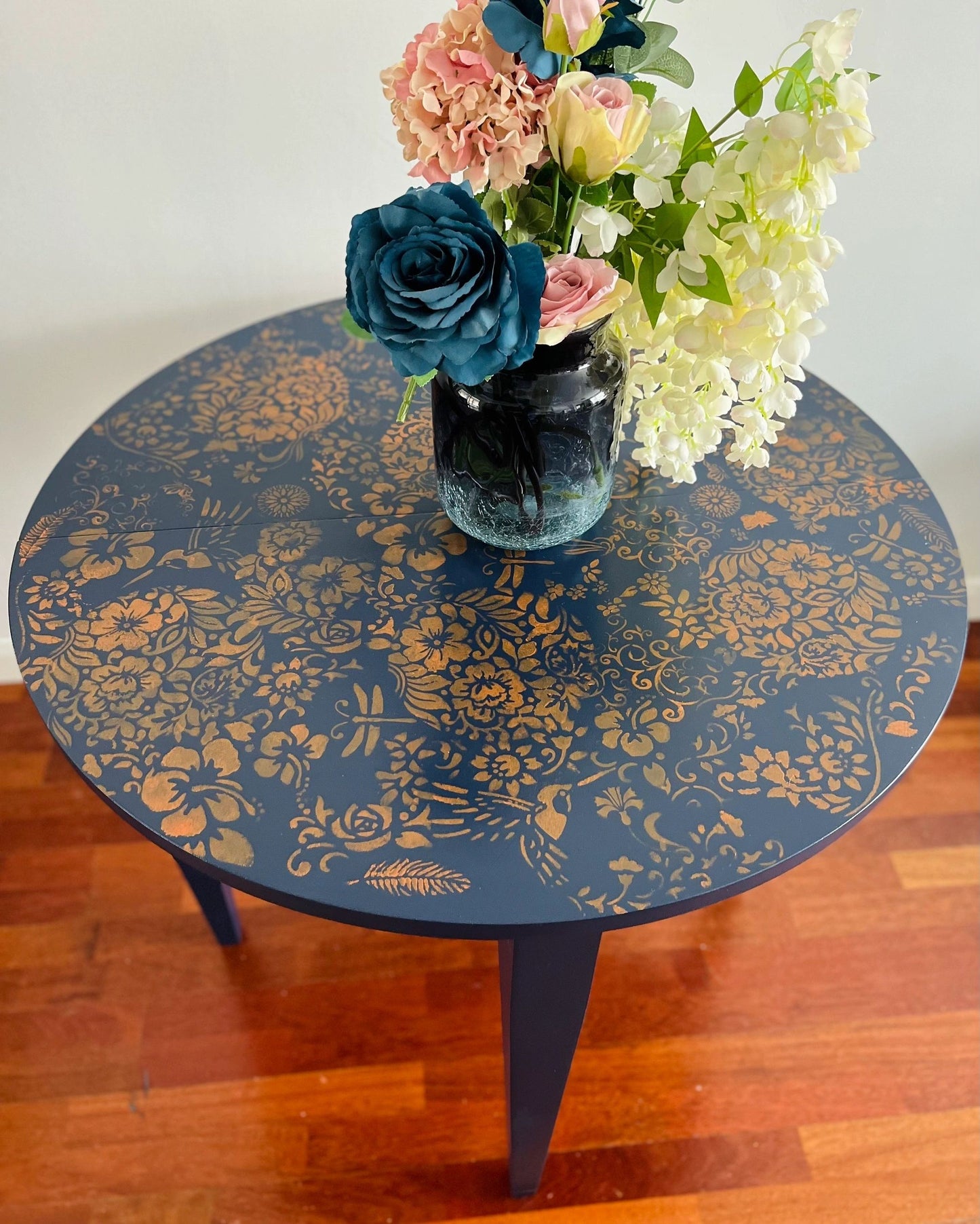 Bright and Beautiful Floral Half Moon /Round Oak Table