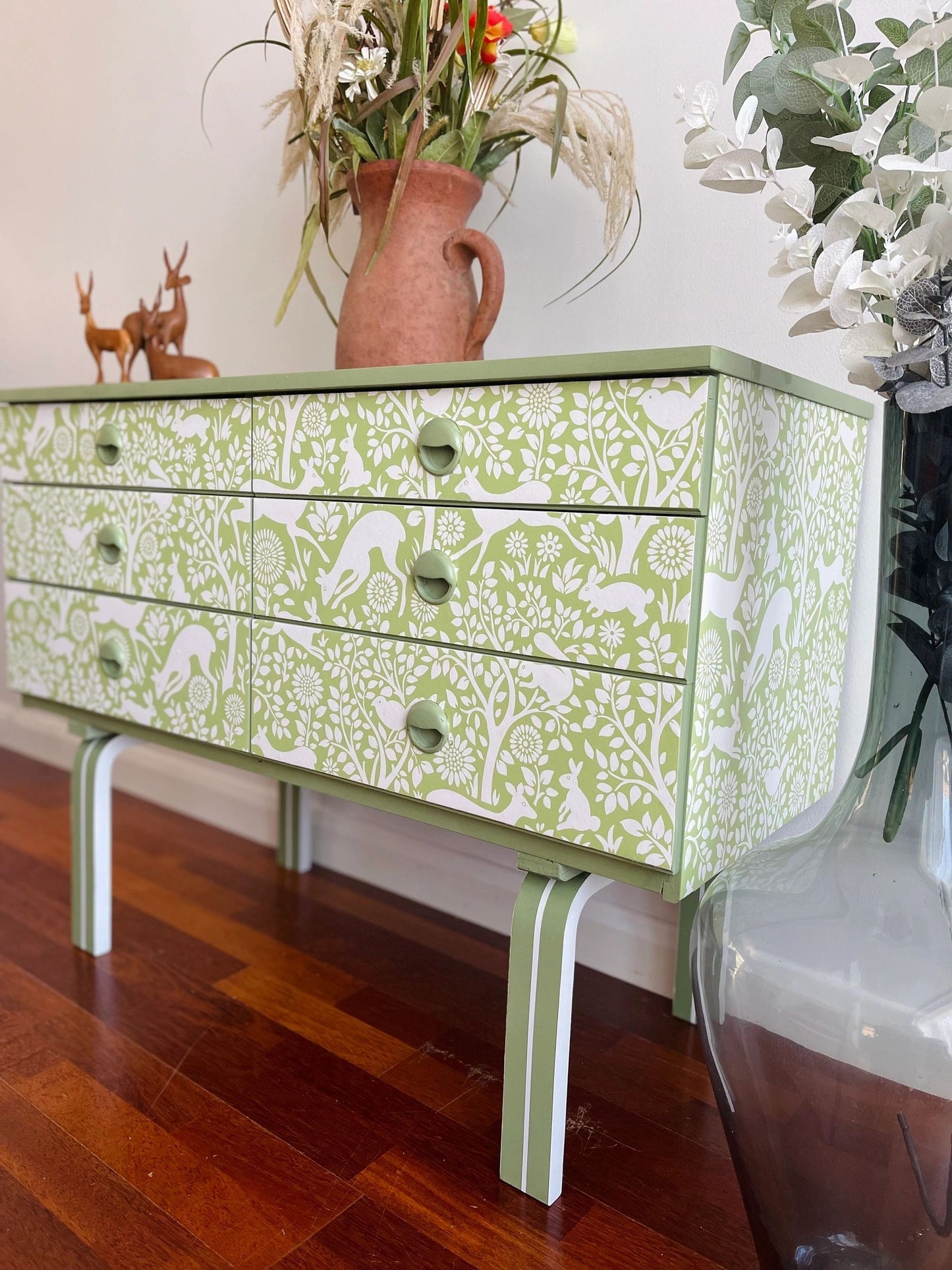 Restyled vintage botanical design dresser-sage green