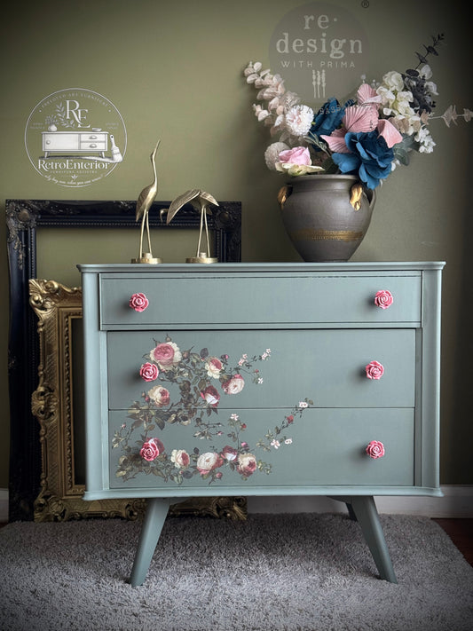 Romantic Sage Rose Floral Chest of Drawers