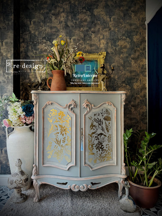 Hand-Painted French Style Distressed Cabinet | Luxury Drinks & Storage Cabinet