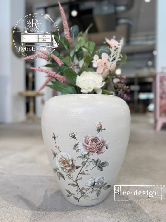 Hand-Painted Floral Wooden Vase – Vintage Cottagecore Decorative Home Décor