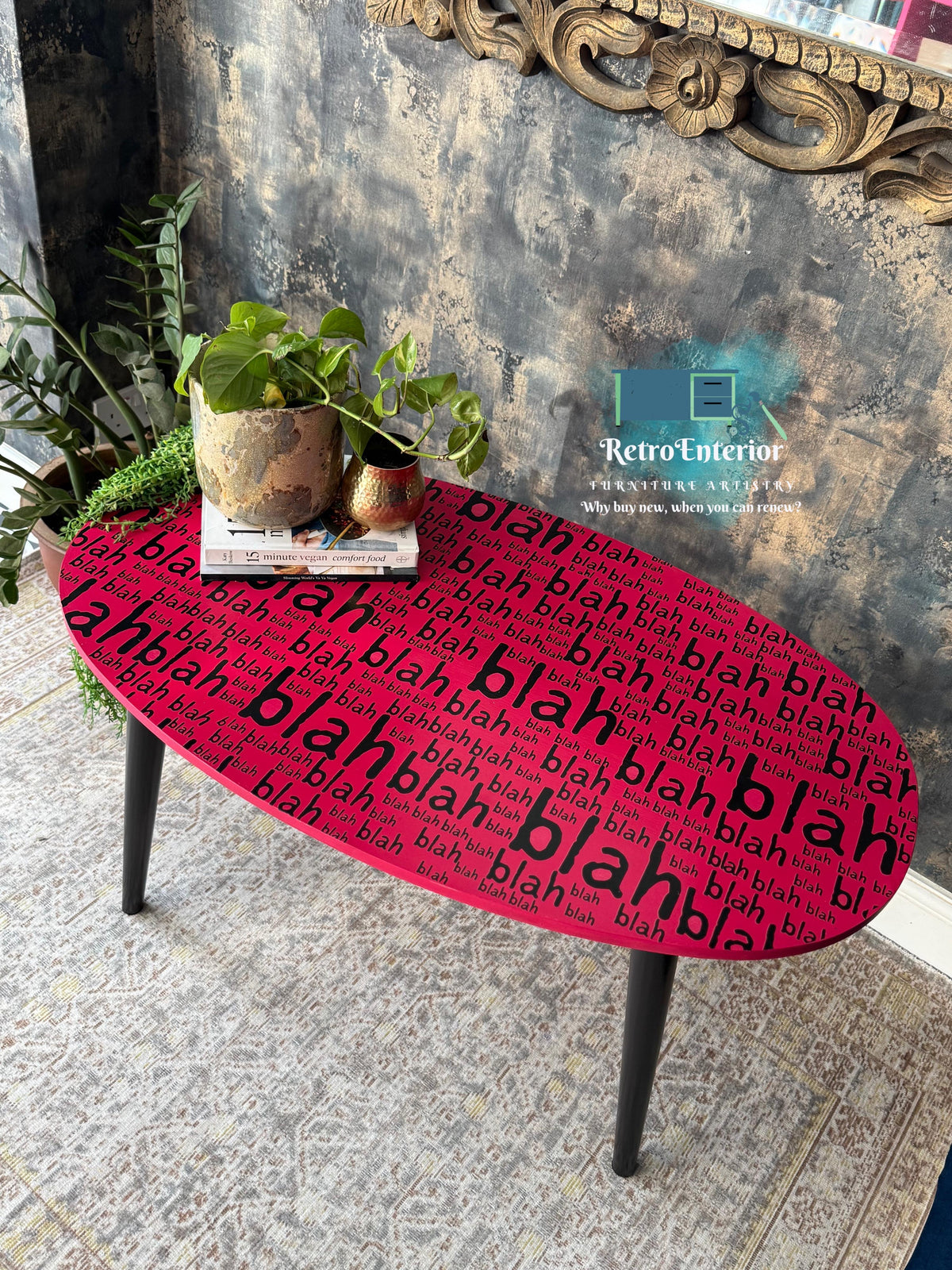Mid-Century Modern Capri Pink “Blah Blah” Coffee Table