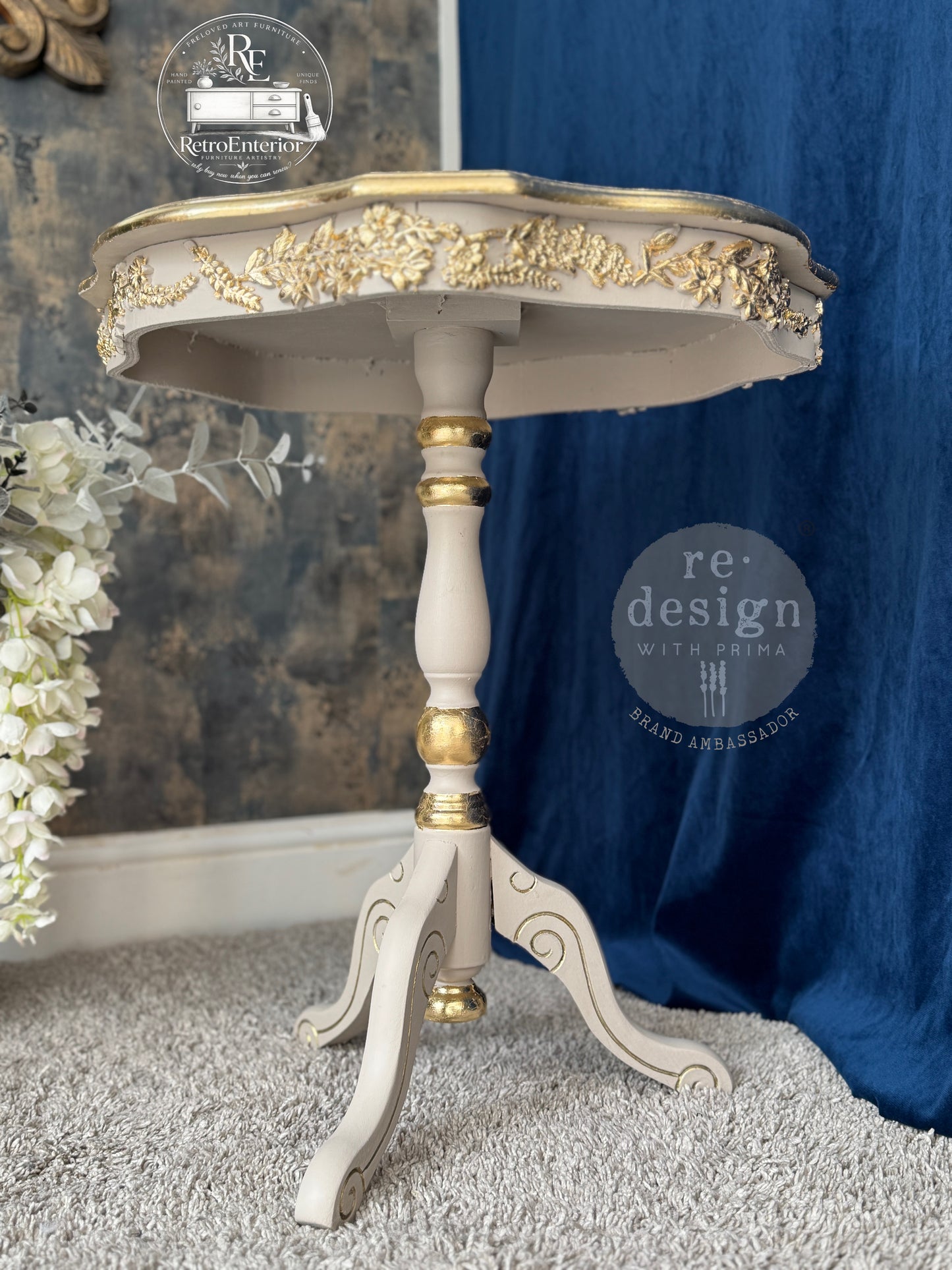 🌿 Hand-Painted Floral & Bird Side Table