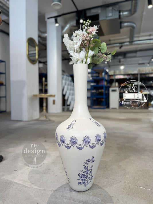 Hand-Painted Blue Floral Glass Vase – French Country Decorative Vase