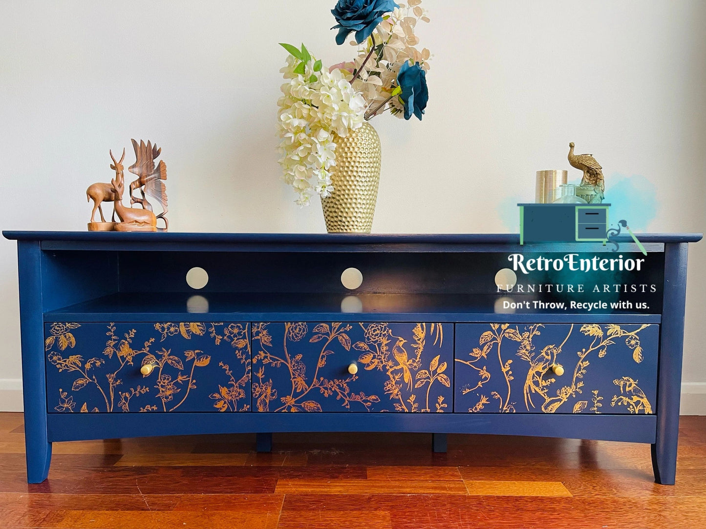 A Bird Song, Blue and gold TV Unit, Available for commission