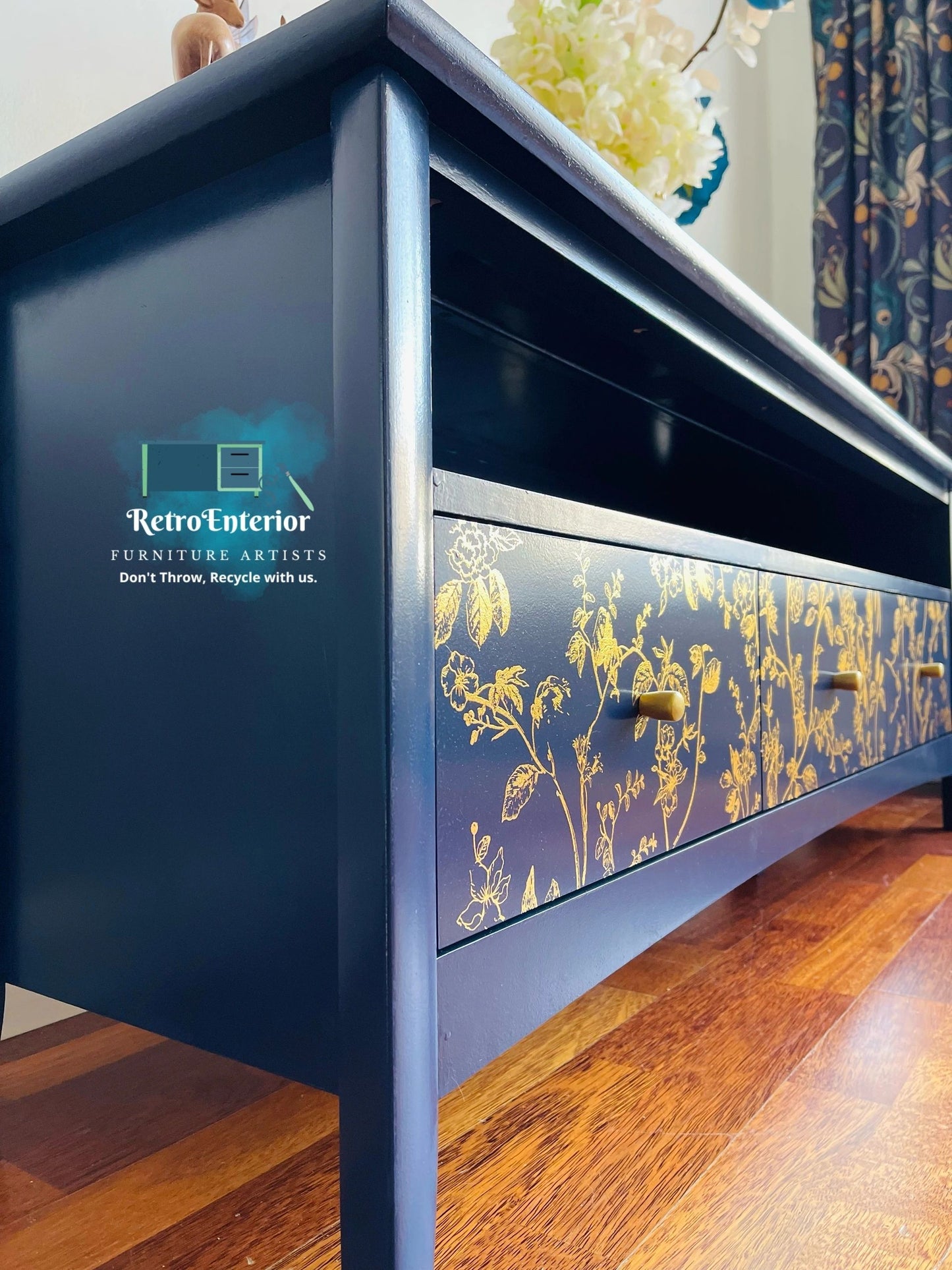 A Bird Song, Blue and gold TV Unit, Available for commission