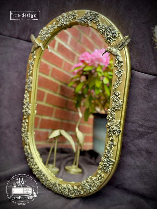 Anthropologie Style Gold Hummingbird Mirror – Vintage Floral Ornate Wall Mirror