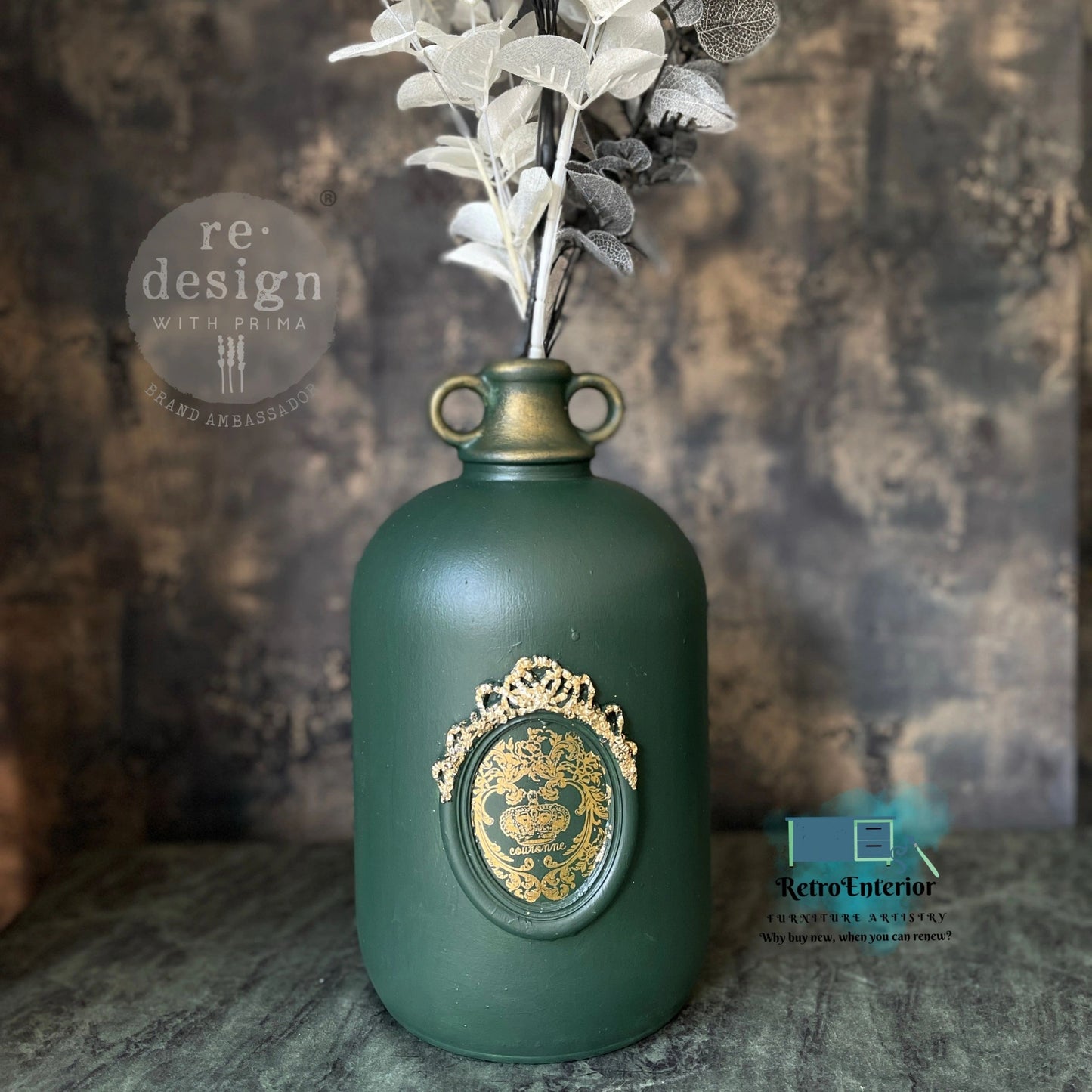 Beautiful Glass Vase/Demijohn-Painted, Floral design