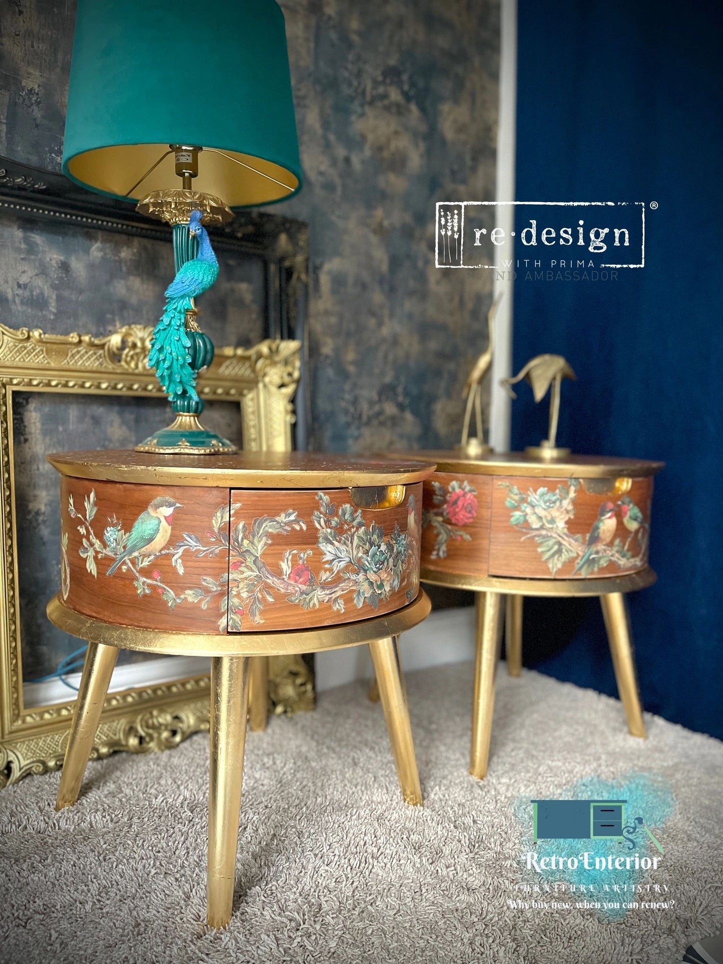 Beautifully Upcycled Bedside Table – Rosette Bird & Floral Design