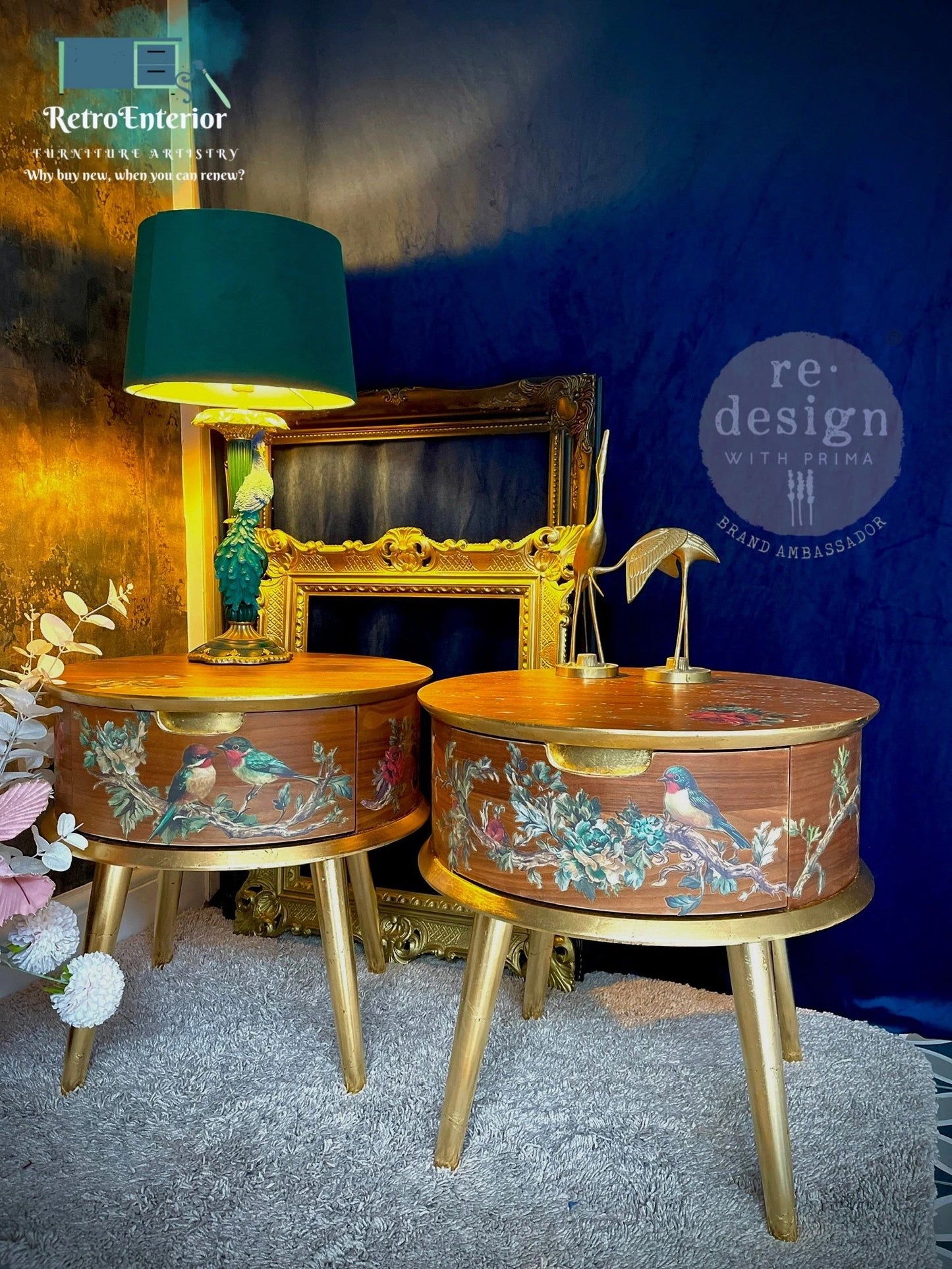 Beautifully Upcycled Bedside Table – Rosette Bird & Floral Design