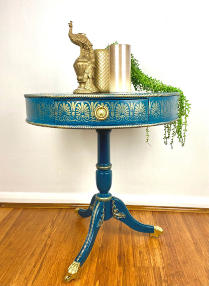 Bespoke Peacock Print End/Side/Drum table.