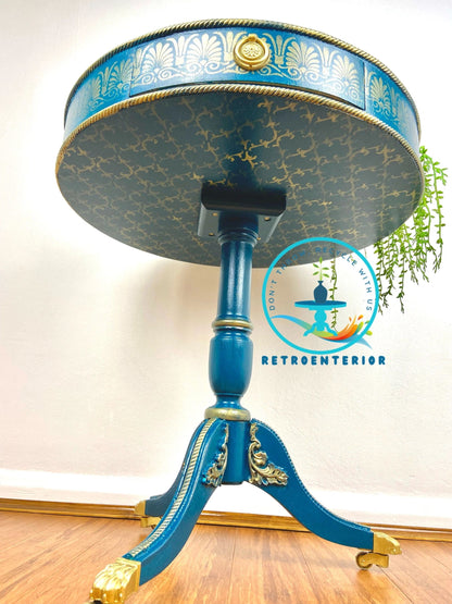 Bespoke Peacock Print End/Side/Drum table.