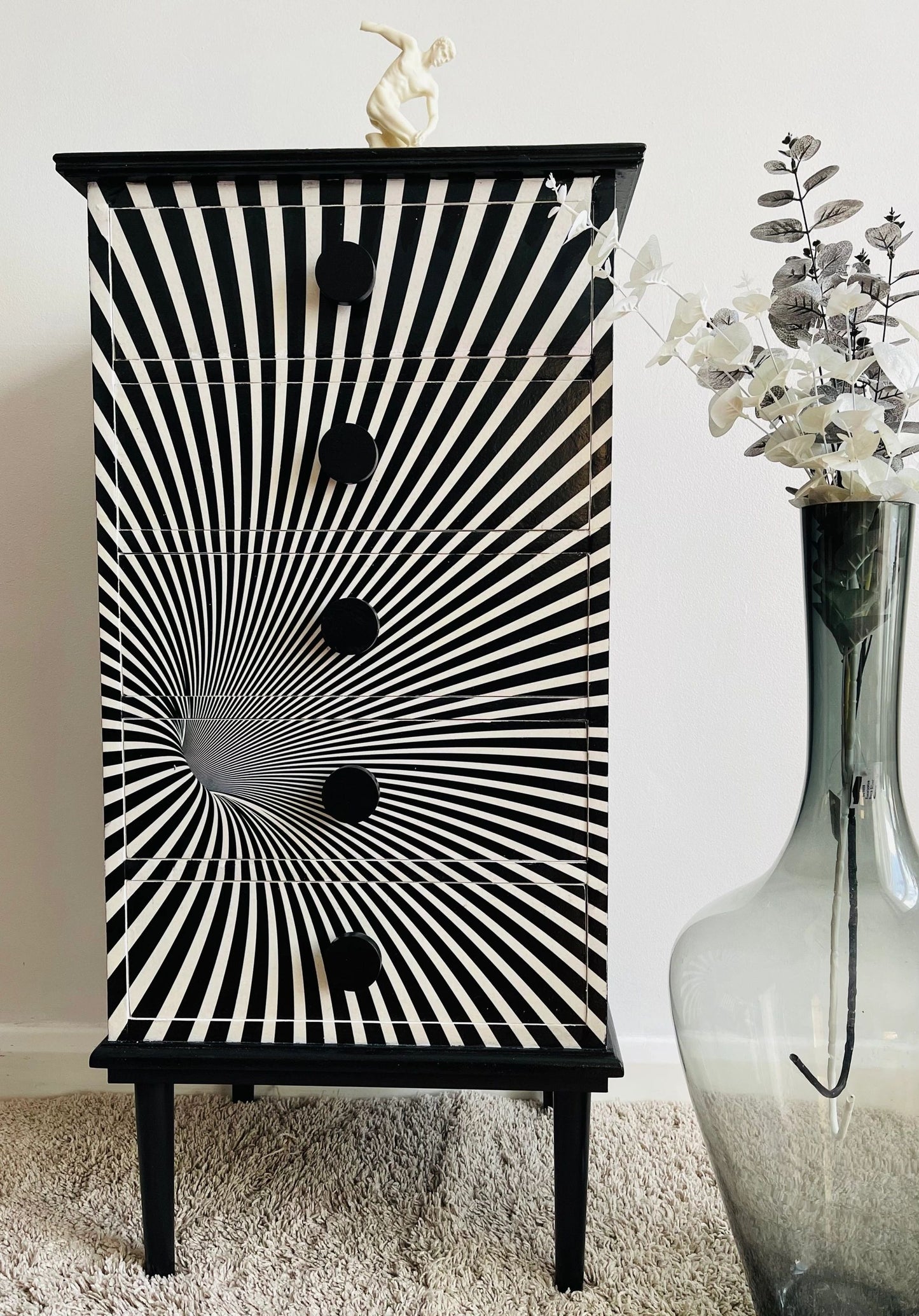 Black and White Optical illusion Wood Chest of drawers/Tall Boy
