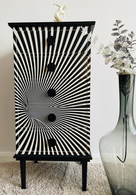 Black and White Optical illusion Wood Chest of drawers/Tall Boy