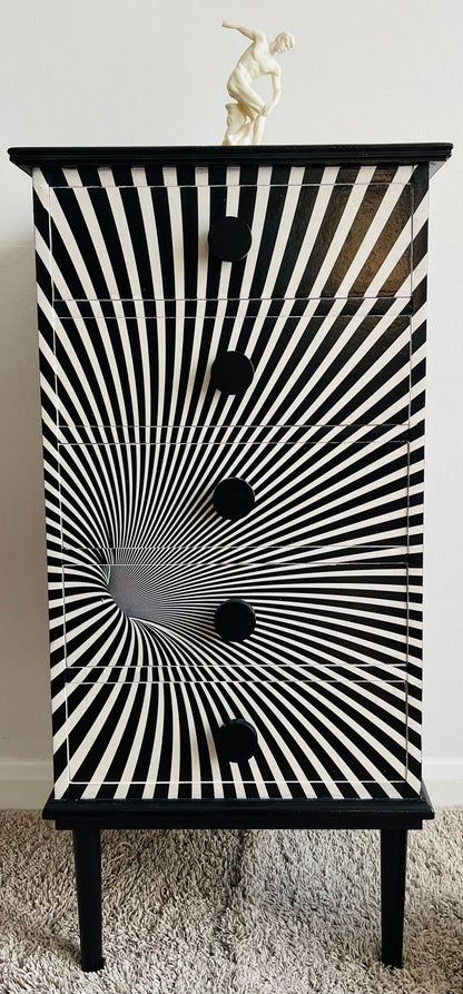 Black and White Optical illusion Wood Chest of drawers/Tall Boy