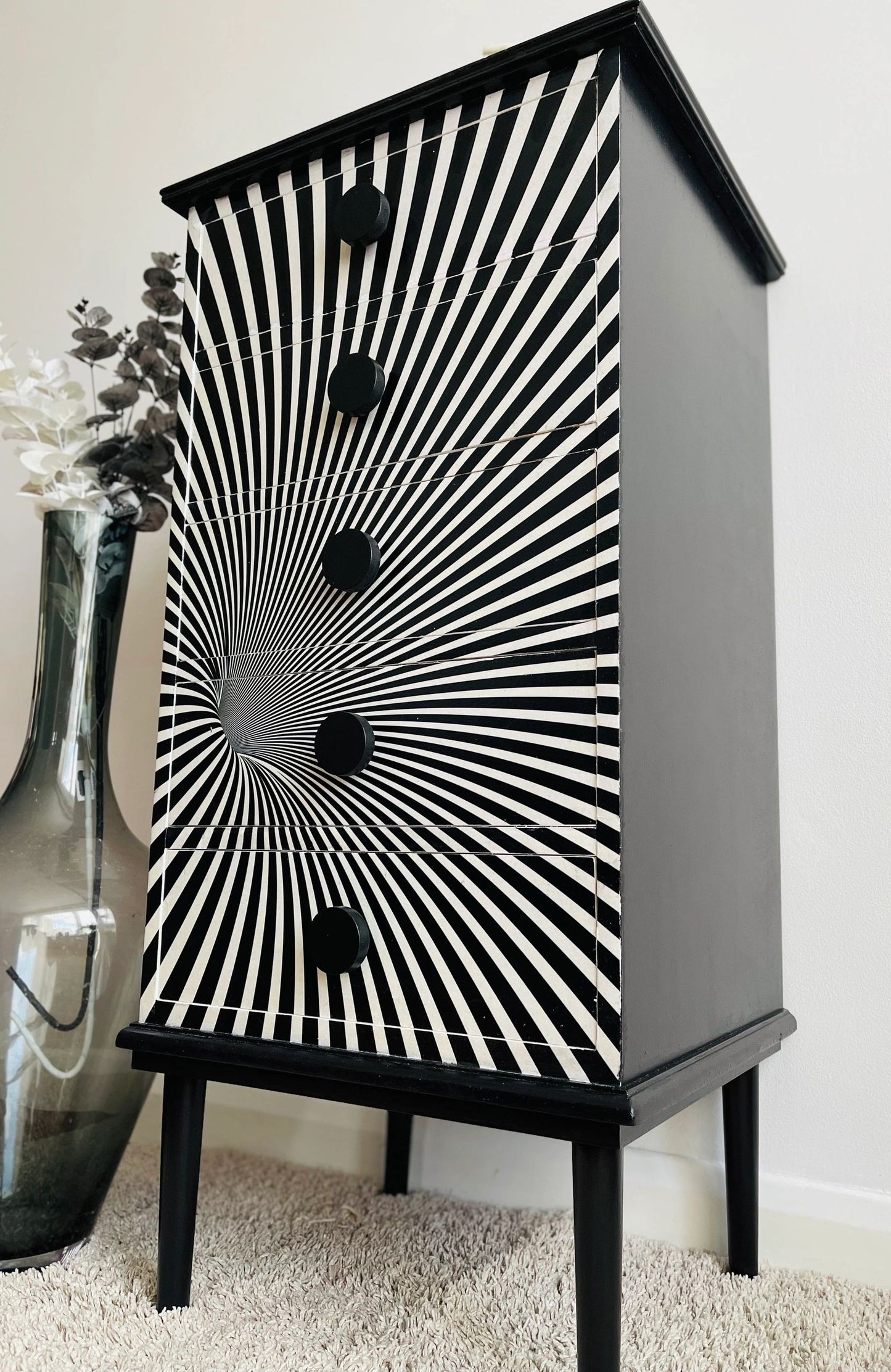 Black and White Optical illusion Wood Chest of drawers/Tall Boy