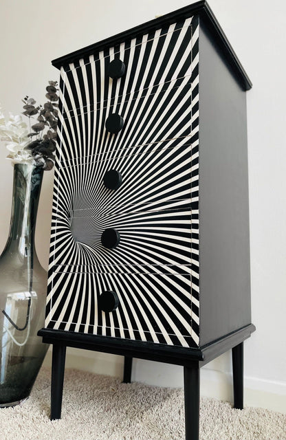 Black and White Optical illusion Wood Chest of drawers/Tall Boy