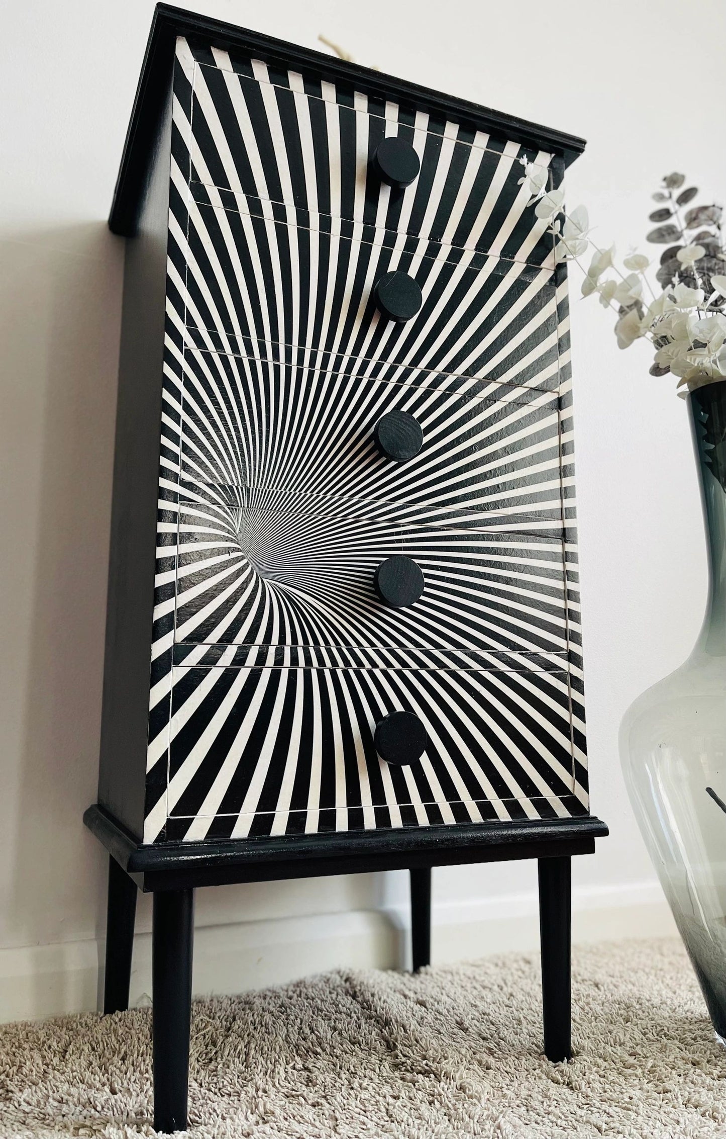 Black and White Optical illusion Wood Chest of drawers/Tall Boy