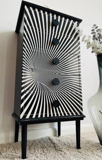 Black and White Optical illusion Wood Chest of drawers/Tall Boy