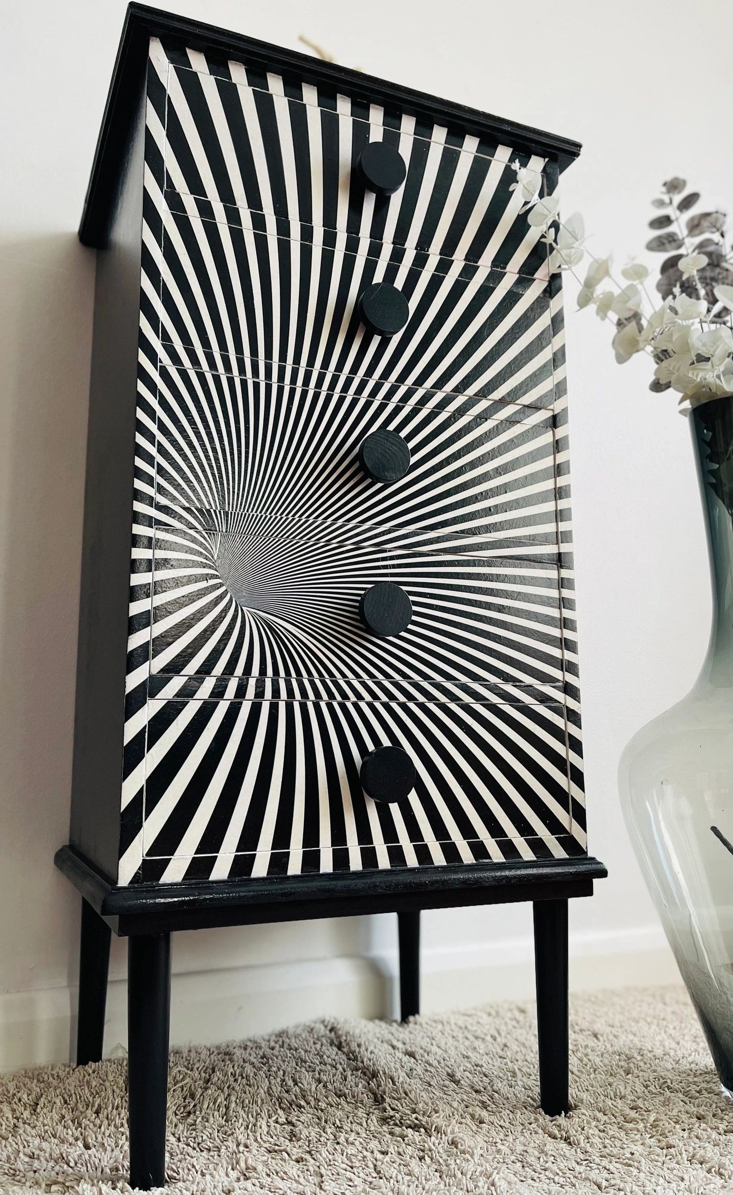 Black and White Optical illusion Wood Chest of drawers/Tall Boy