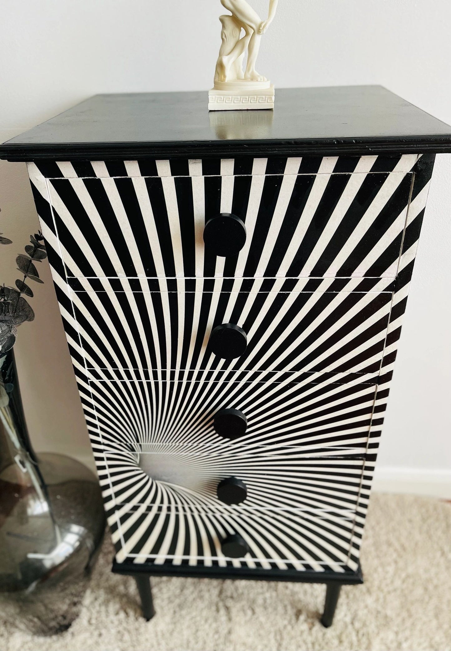 Black and White Optical illusion Wood Chest of drawers/Tall Boy