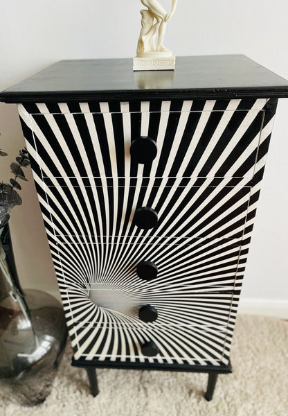 Black and White Optical illusion Wood Chest of drawers/Tall Boy