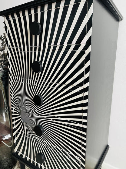 Black and White Optical illusion Wood Chest of drawers/Tall Boy