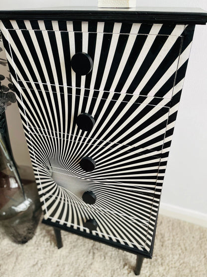Black and White Optical illusion Wood Chest of drawers/Tall Boy