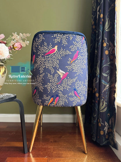 Blue and Gold floral/bird upholstered chair