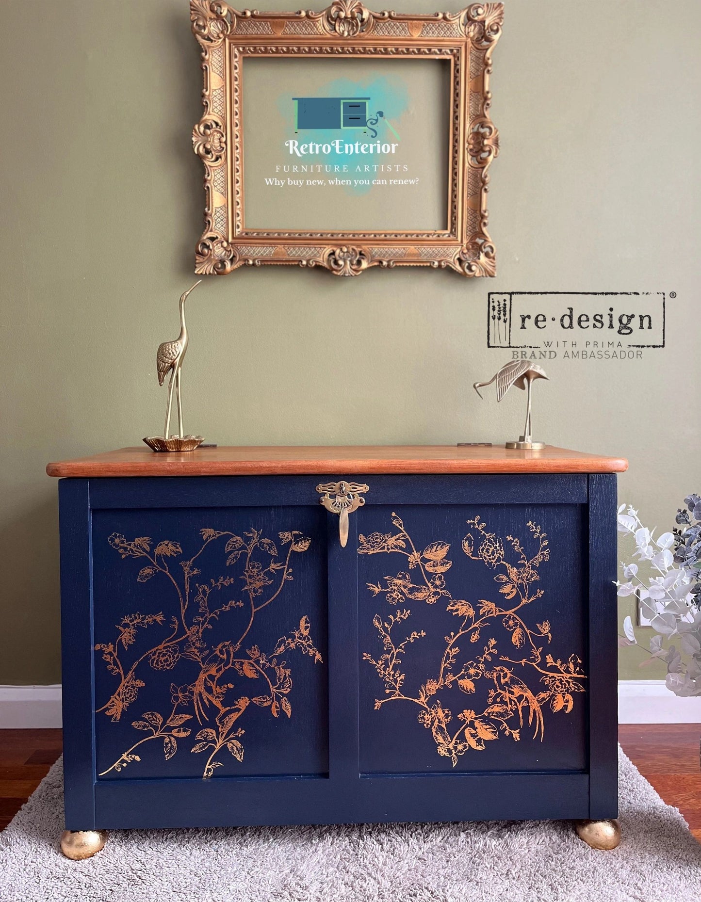 Blue and Gold floral blanket box-Made to Order