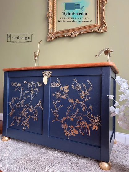 Blue and Gold floral blanket box-Made to Order