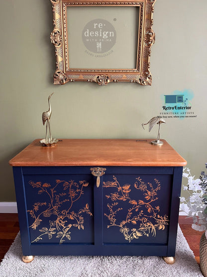 Blue and Gold floral blanket box-Made to Order