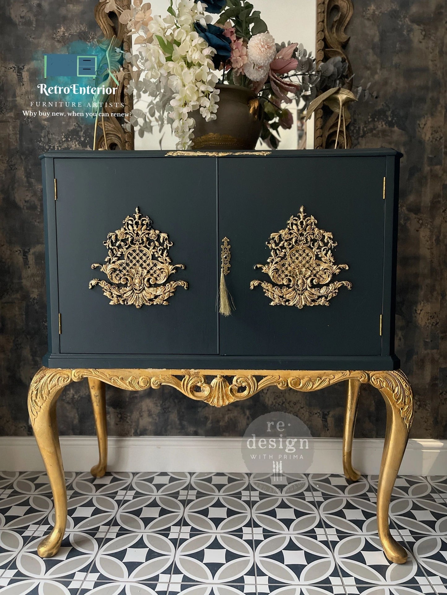 Blue and gold French Provincial Style Drinks cabinet/Buffet