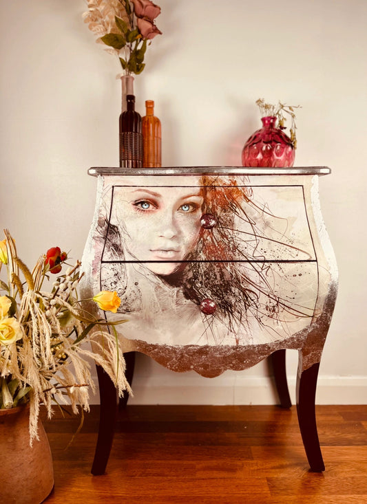 Blue Eyed Beautiful Lady Face, Ombré Bombay Chest of Drawers.