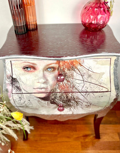 Blue Eyed Beautiful Lady Face, Ombré Bombay Chest of Drawers.