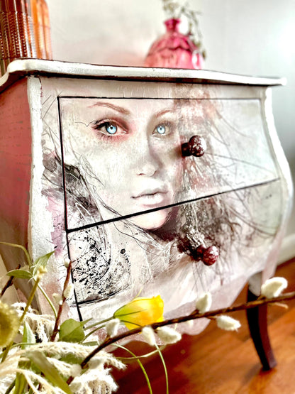 Blue Eyed Beautiful Lady Face, Ombré Bombay Chest of Drawers.