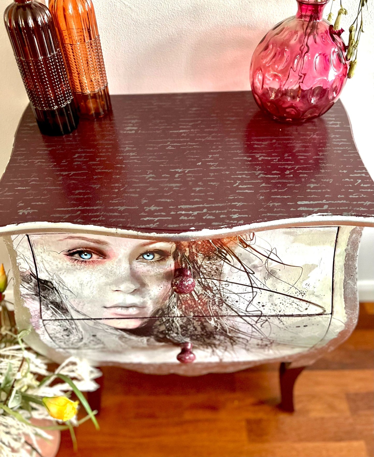 Blue Eyed Beautiful Lady Face, Ombré Bombay Chest of Drawers.
