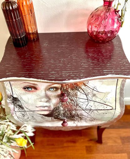 Blue Eyed Beautiful Lady Face, Ombré Bombay Chest of Drawers.