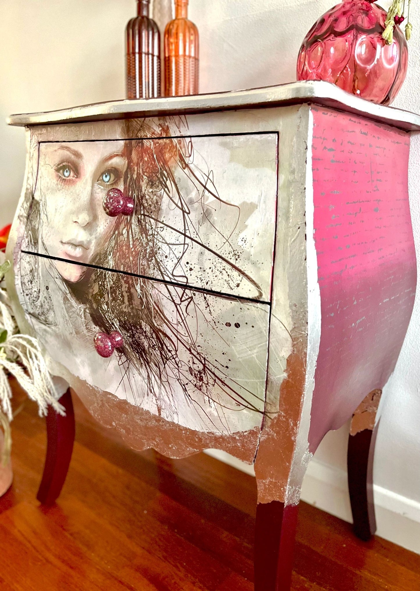 Blue Eyed Beautiful Lady Face, Ombré Bombay Chest of Drawers.