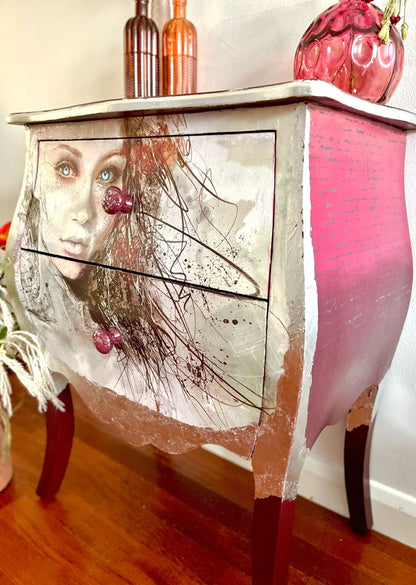 Blue Eyed Beautiful Lady Face, Ombré Bombay Chest of Drawers.