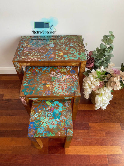 Botanical inspired dark oak nested tables