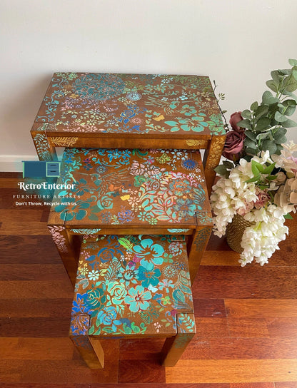 Botanical inspired dark oak nested tables