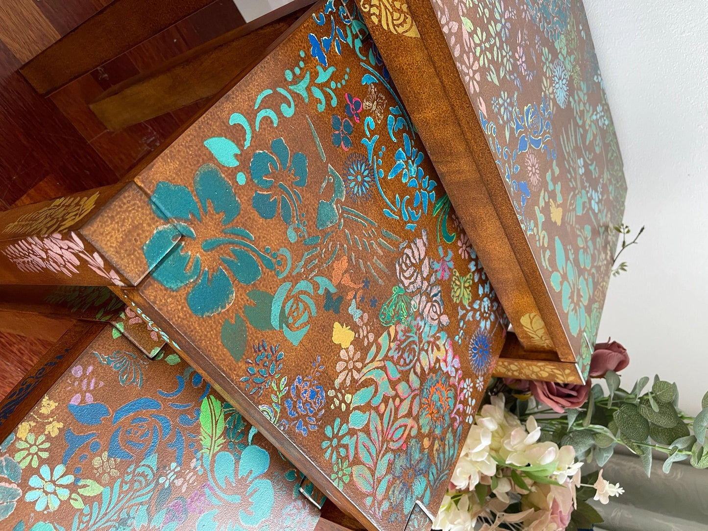 Botanical inspired dark oak nested tables