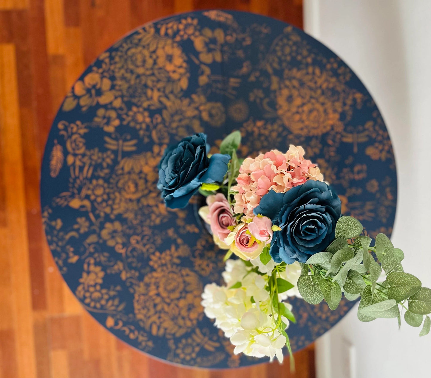 Bright and Beautiful Floral Half Moon /Round Oak Table