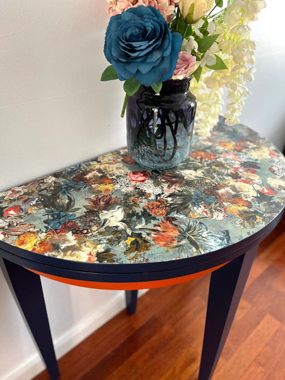 Bright and Beautiful Floral Half Moon /Round Oak Table