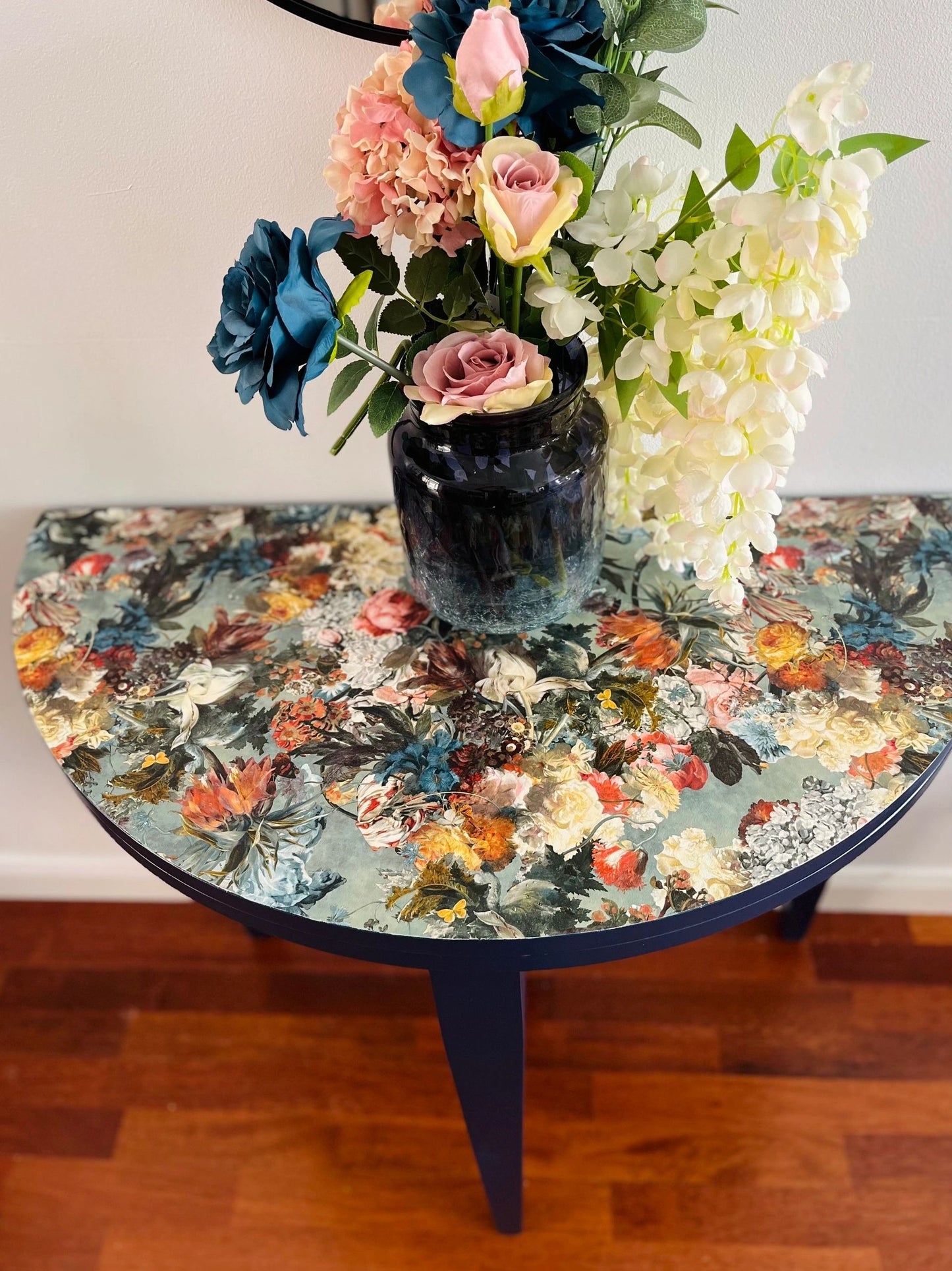 Bright and Beautiful Floral Half Moon /Round Oak Table
