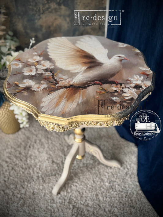 🌿 Hand-Painted Floral & Bird Side Table