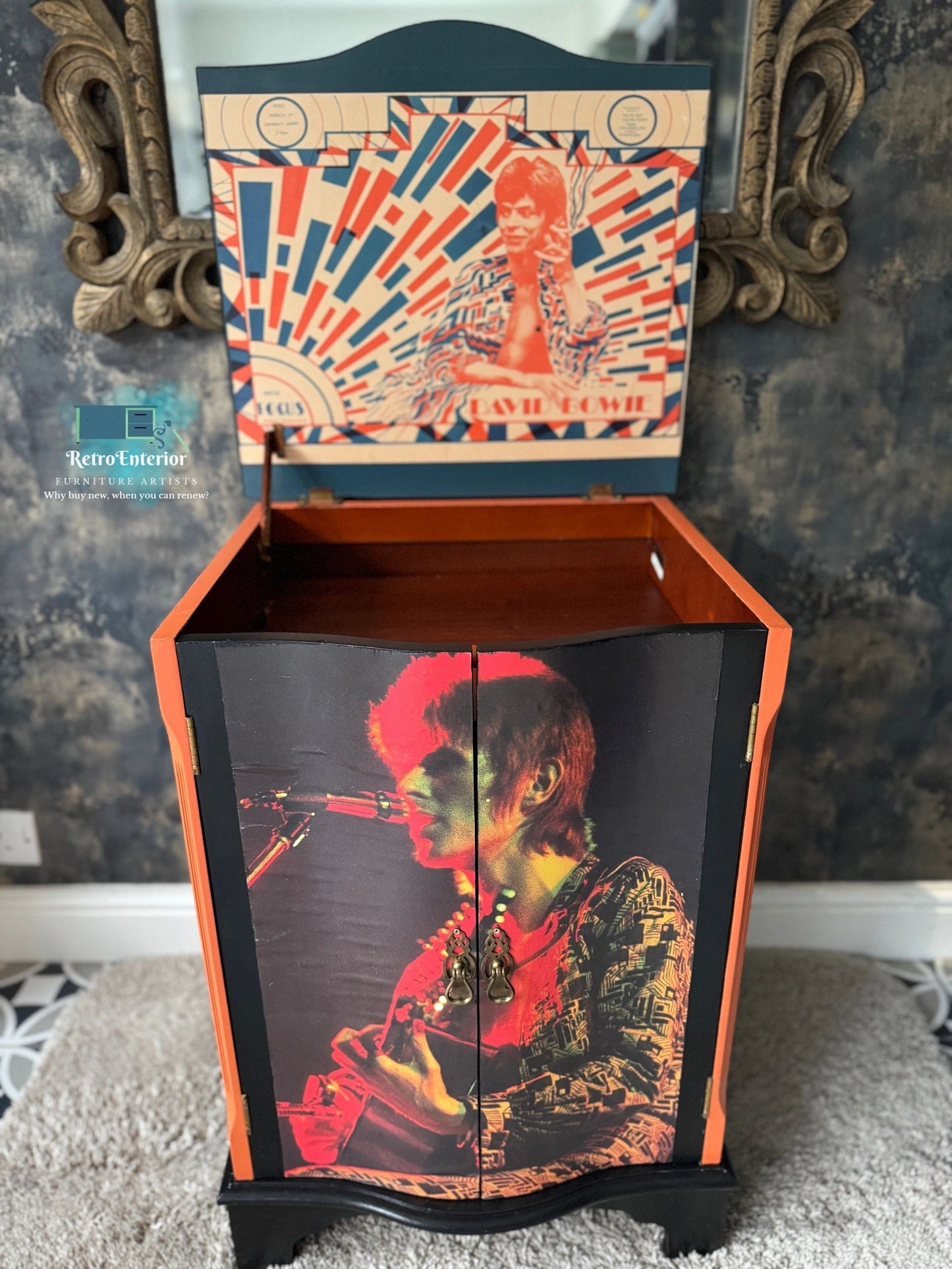 David Bowie One-of-a-Kind Music Cabinet – Hand-Painted & Upcycled Statement Piece